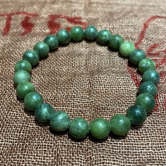 Katmandu Trading Company Jewelry - 8MM Dark Lemon Jade Bead Stretchy Bracelet